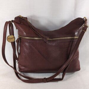 Margot New York Leather Mary Scoop Double Zipper Purse Cognac Brown Crossbody